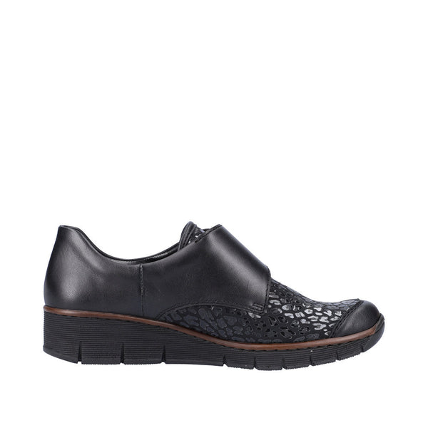 Rieker 537C0-00 Ladies Black Leather & Textile Touch Fastening Shoes-elevate your sole