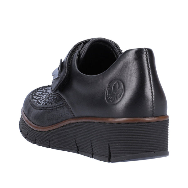 Rieker 537C0-00 Ladies Black Leather & Textile Touch Fastening Shoes-elevate your sole
