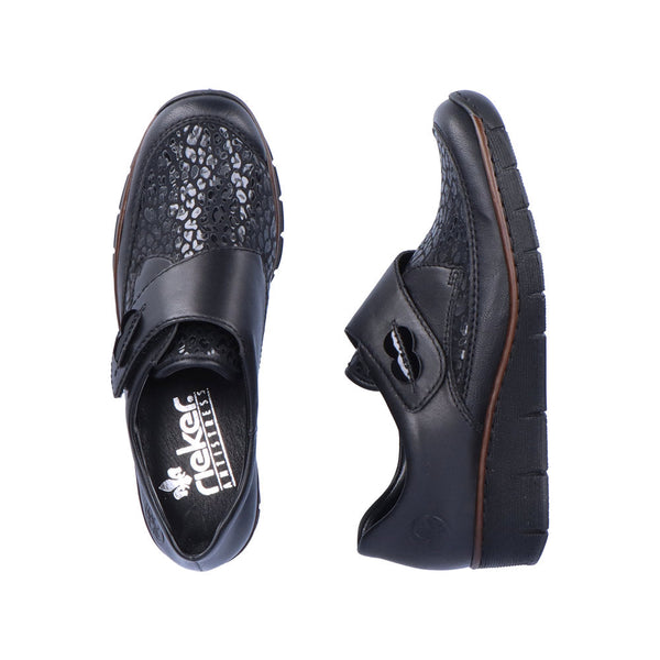 Rieker 537C0-00 Ladies Black Leather & Textile Touch Fastening Shoes-elevate your sole