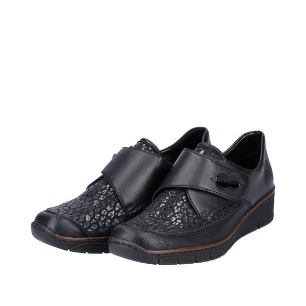 Rieker 537C0-00 Ladies Black Leather & Textile Touch Fastening Shoes-elevate your sole