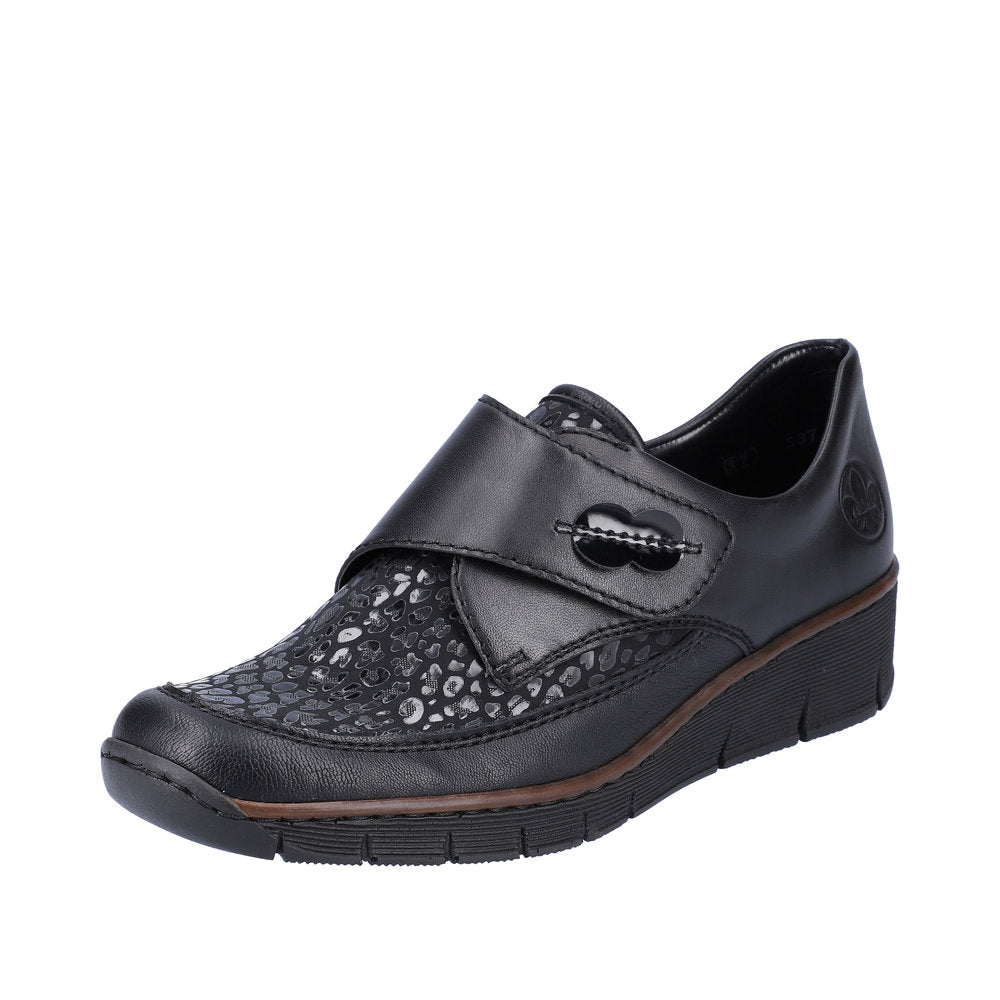 Rieker 537C0-00 Ladies Black Leather & Textile Touch Fastening Shoes-elevate your sole