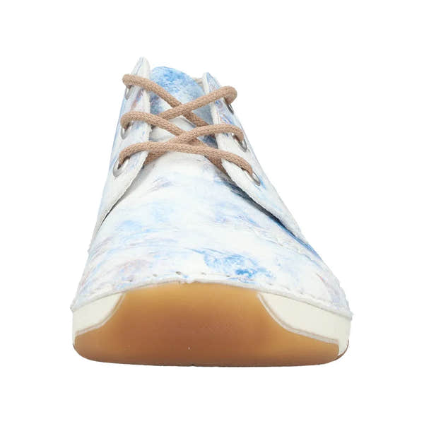 Rieker 55920-90 women's blue multi lace-up shoes with beige laces, casual design, and rubber sole.