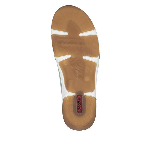 Rieker 55950-52 mint lace-up women's shoes with a gum sole, white accents, and textured materials.