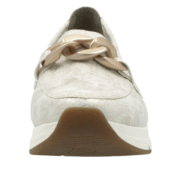 Rieker 58944-61 Ladies Beige Slip-On Sneakers with Chunky Chain Detail and Cushioned Sole