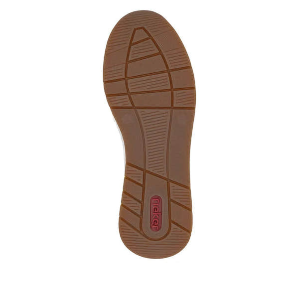 Rieker 58944-61 ladies beige slip-on shoes with cushioned sole and slip-resistant tread, stylish and comfortable everyday footwear.