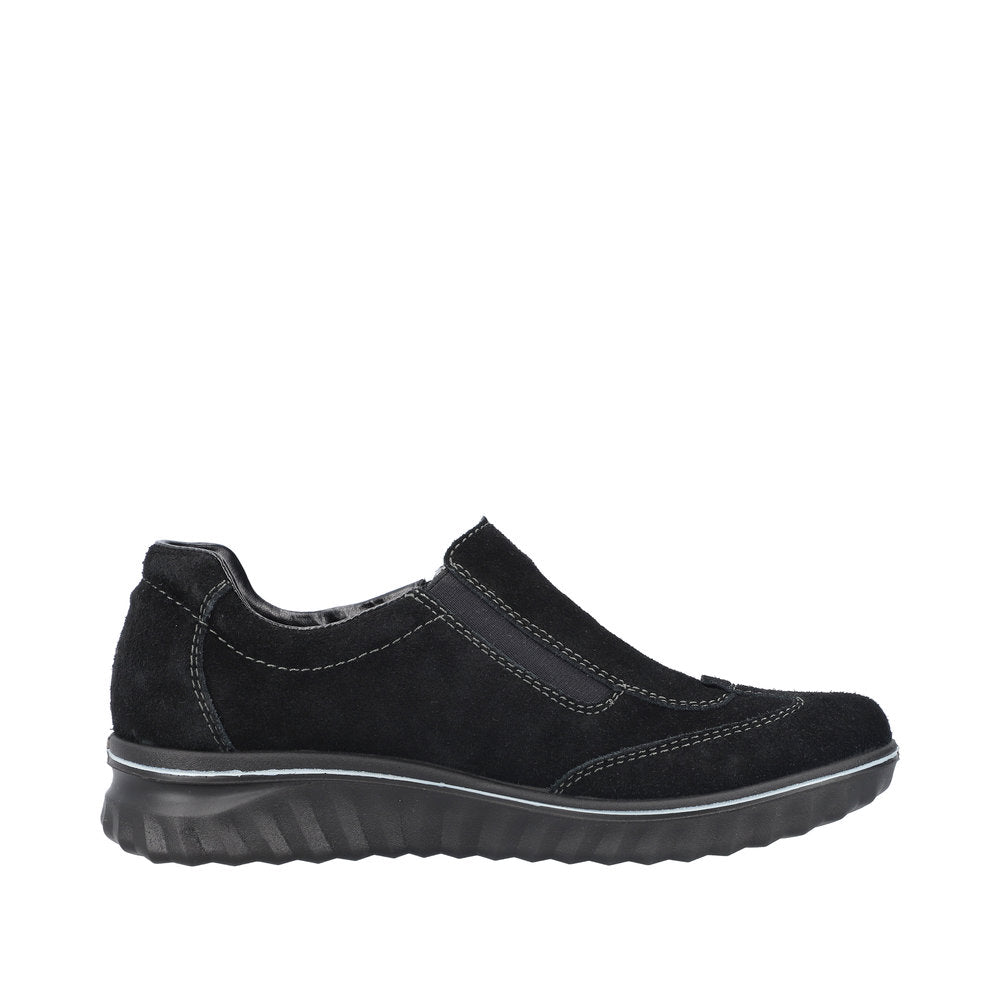 Rieker 59071-00 Ladies Black Suede Water Resistant Side Zip Shoes-elevate your sole