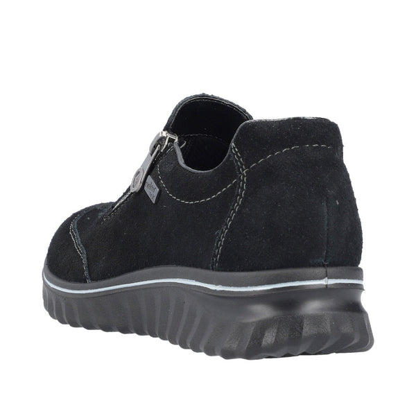 Rieker 59071-00 Ladies Black Suede Water Resistant Side Zip Shoes-elevate your sole