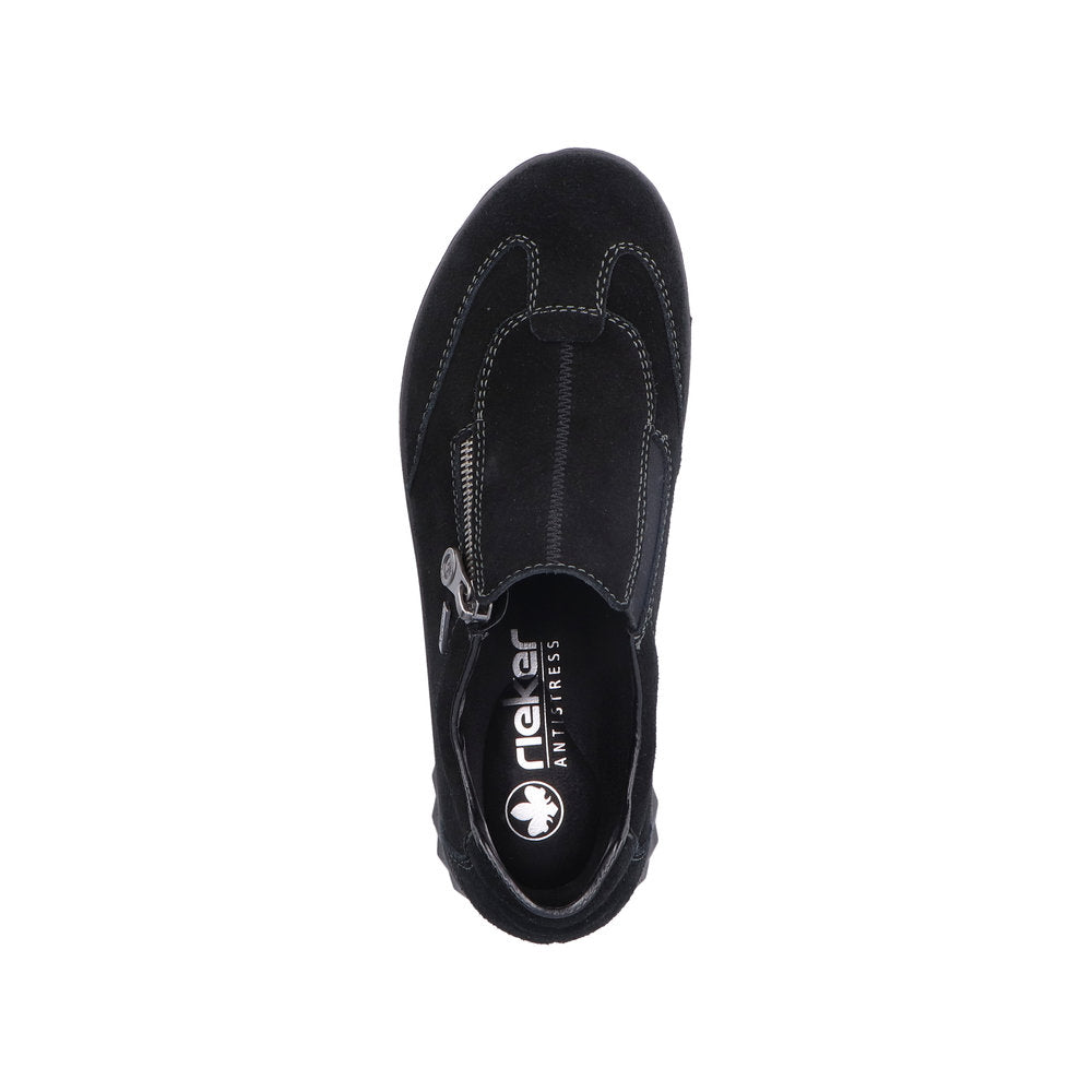 Rieker 59071-00 Ladies Black Suede Water Resistant Side Zip Shoes-elevate your sole