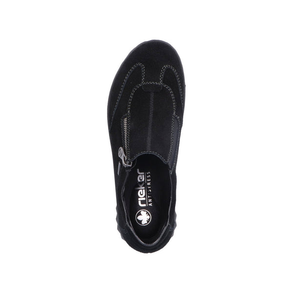 Rieker 59071-00 Ladies Black Suede Water Resistant Side Zip Shoes-elevate your sole