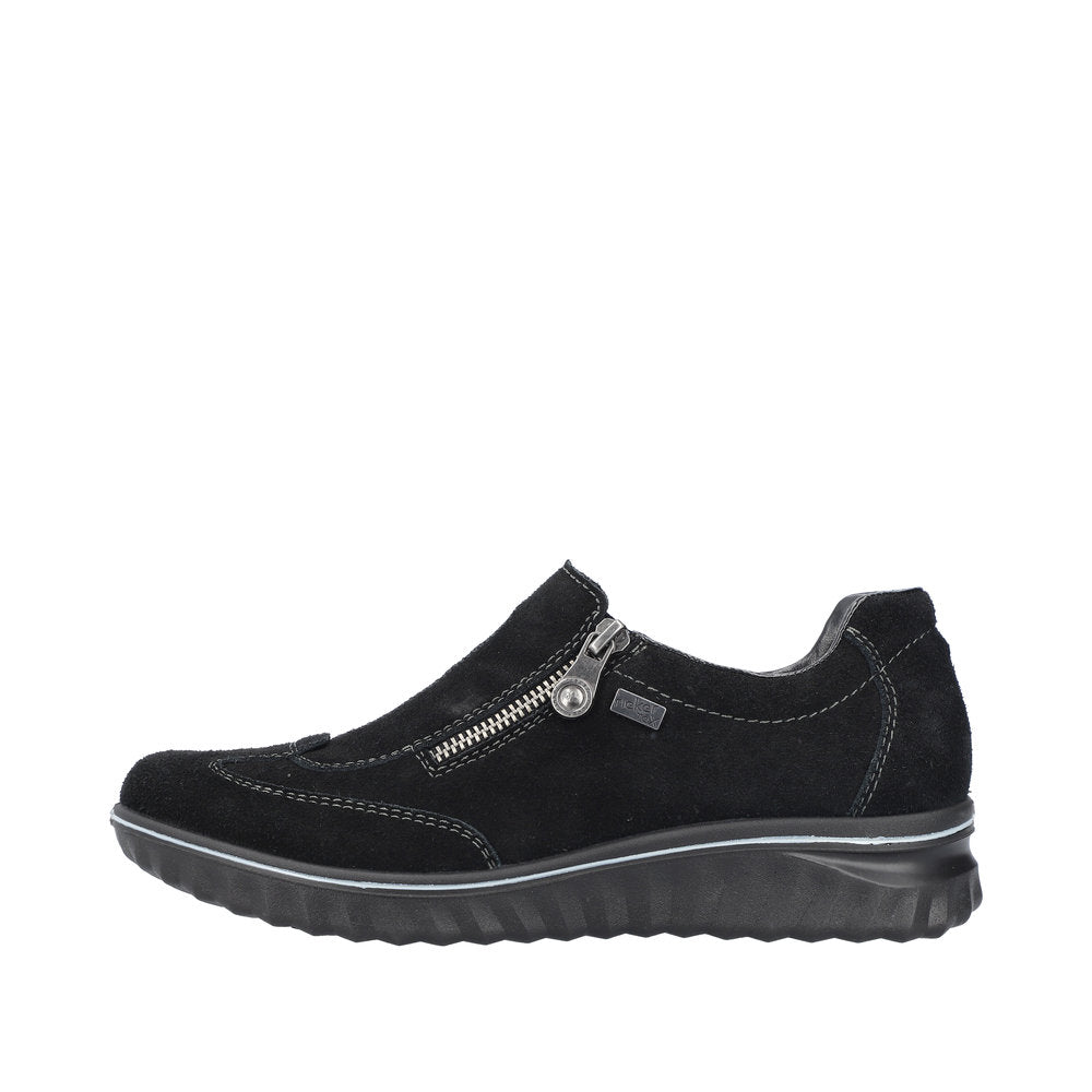 Rieker 59071-00 Ladies Black Suede Water Resistant Side Zip Shoes-elevate your sole
