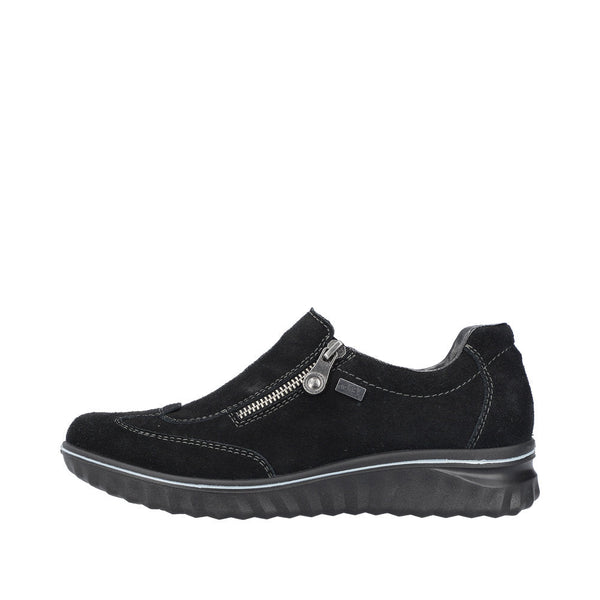 Rieker 59071-00 Ladies Black Suede Water Resistant Side Zip Shoes-elevate your sole