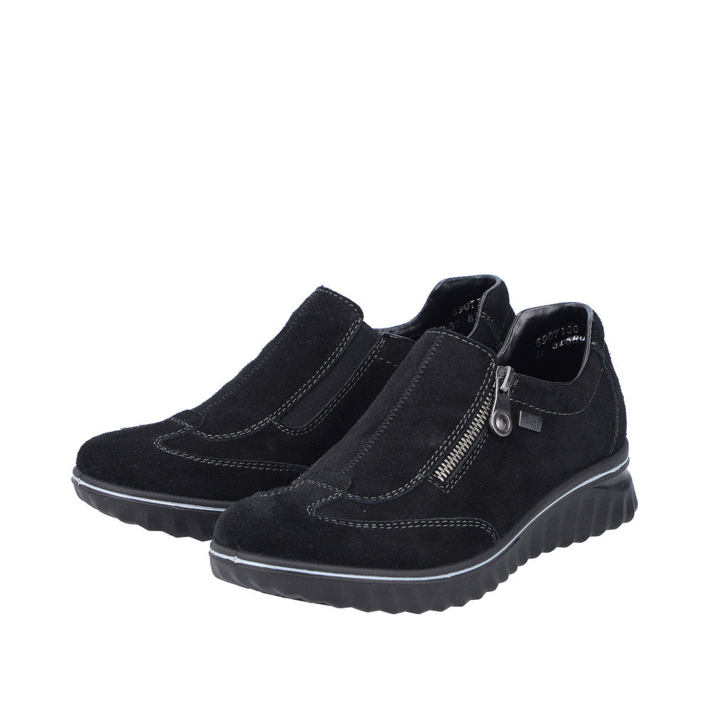 Rieker 59071-00 Ladies Black Suede Water Resistant Side Zip Shoes-elevate your sole