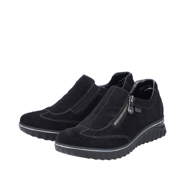 Rieker 59071-00 Ladies Black Suede Water Resistant Side Zip Shoes-elevate your sole