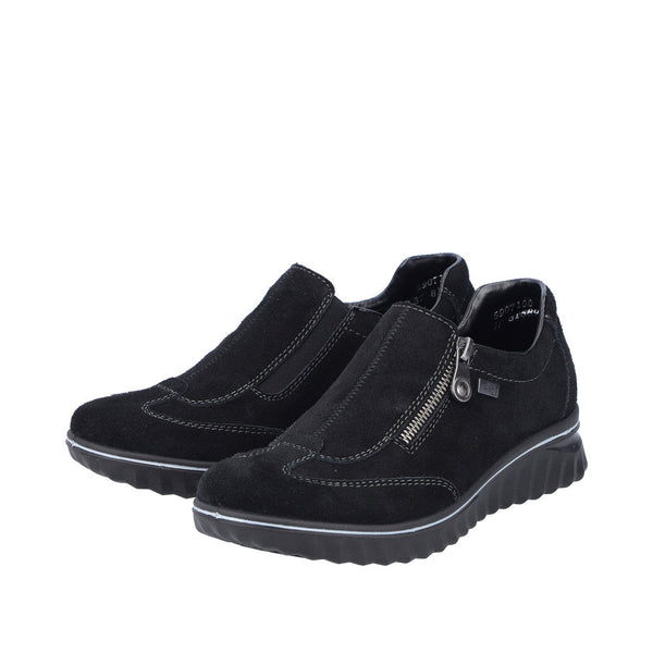 Rieker 59071-00 Ladies Black Suede Water Resistant Side Zip Shoes-elevate your sole