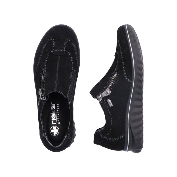 Rieker 59071-00 Ladies Black Suede Water Resistant Side Zip Shoes-elevate your sole