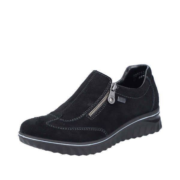 Rieker 59071-00 Ladies Black Suede Water Resistant Side Zip Shoes-elevate your sole