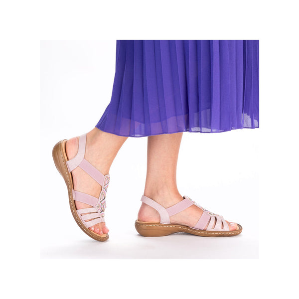 Rieker 60801-30 Ladies Light Pink Slip On Sandals-elevate your sole