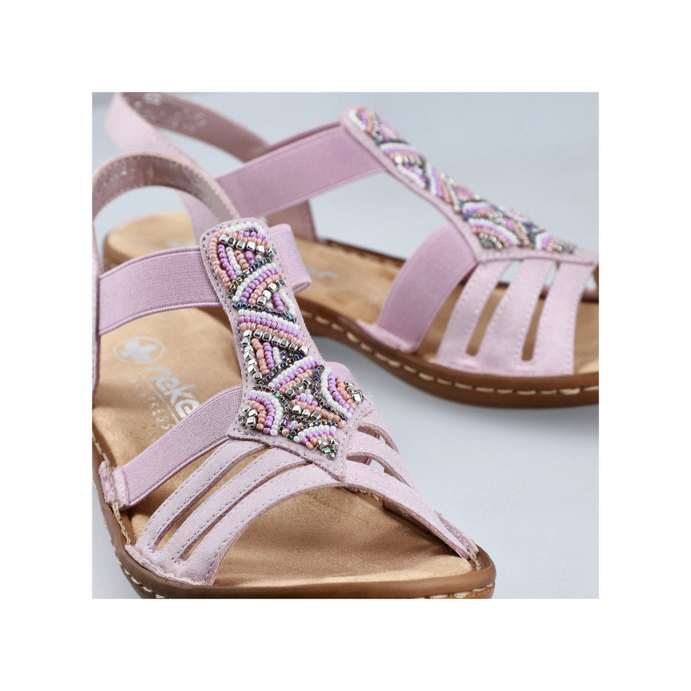 Rieker 60801-30 Ladies Light Pink Slip On Sandals-elevate your sole