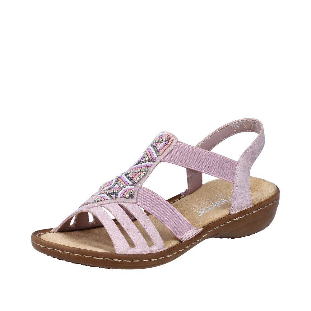 Rieker 60801-30 Ladies Light Pink Slip On Sandals-elevate your sole
