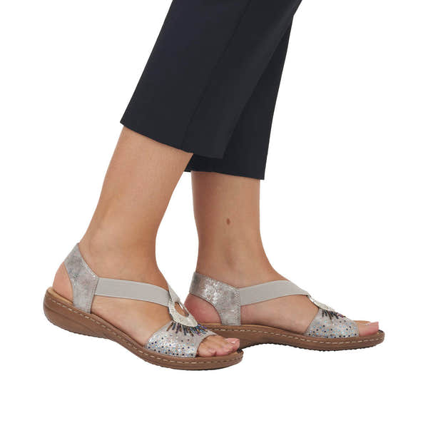 Rieker 60880-90 Ladies Silver Slip On Sandals-elevate your sole