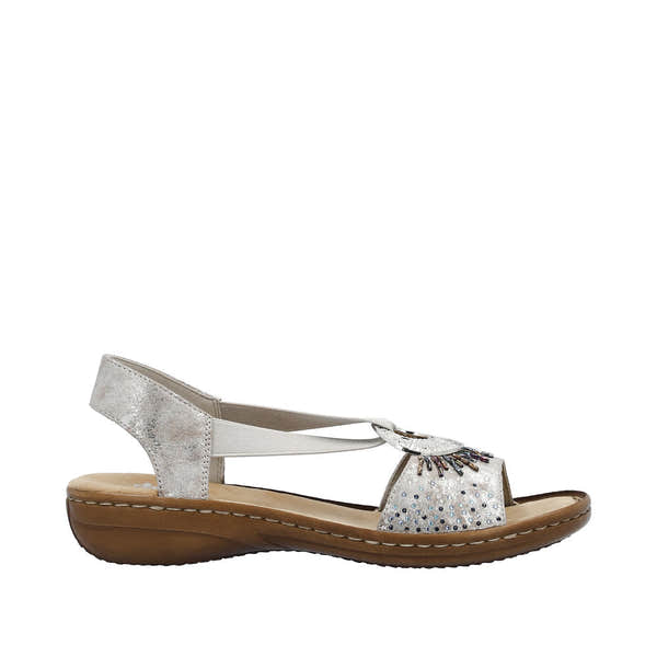 Rieker 60880-90 Ladies Silver Slip On Sandals-elevate your sole
