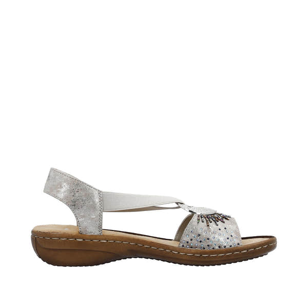 Rieker 60880-90 Ladies Silver Slip On Sandals-elevate your sole