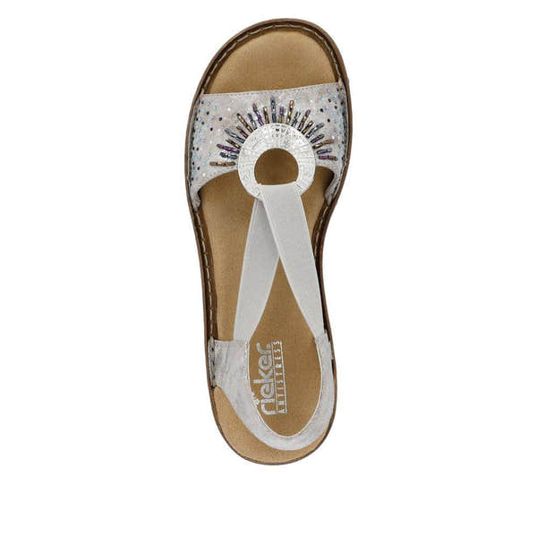 Rieker 60880-90 Ladies Silver Slip On Sandals-elevate your sole