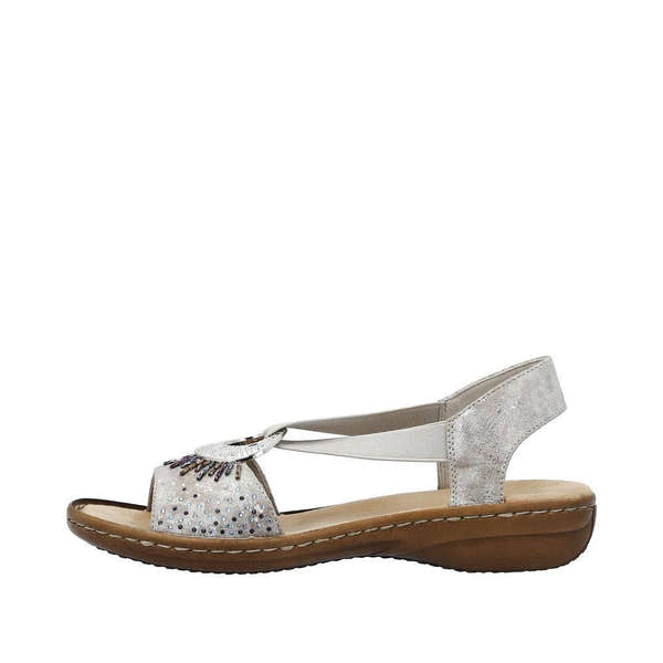 Rieker 60880-90 Ladies Silver Slip On Sandals-elevate your sole