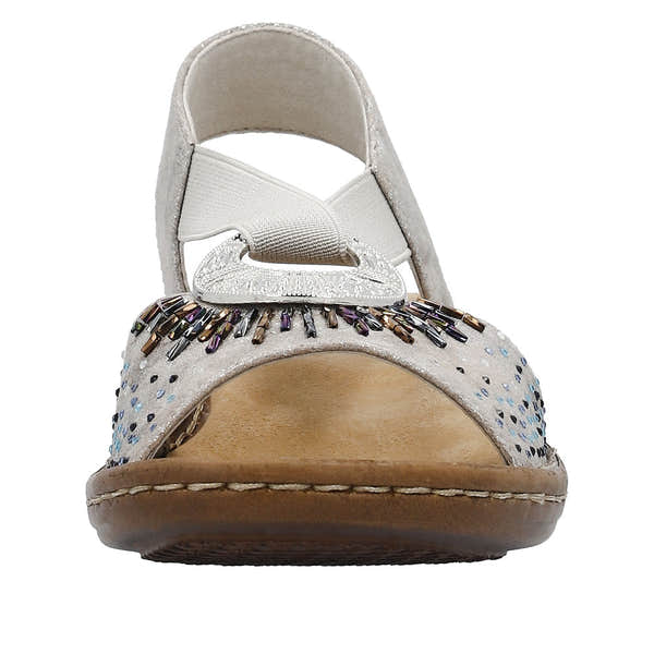 Rieker 60880-90 Ladies Silver Slip On Sandals-elevate your sole