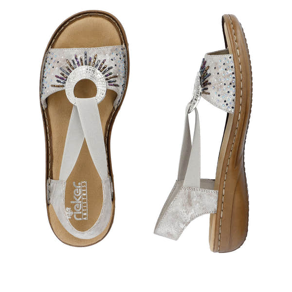 Rieker 60880-90 Ladies Silver Slip On Sandals-elevate your sole
