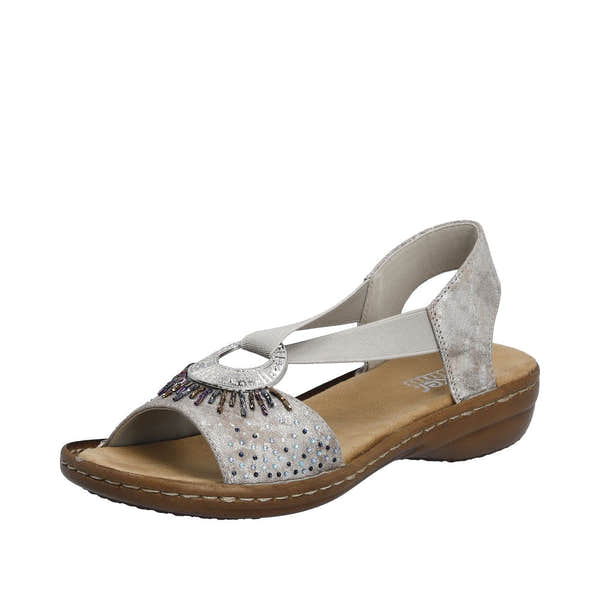 Rieker 60880-90 Ladies Silver Slip On Sandals-elevate your sole