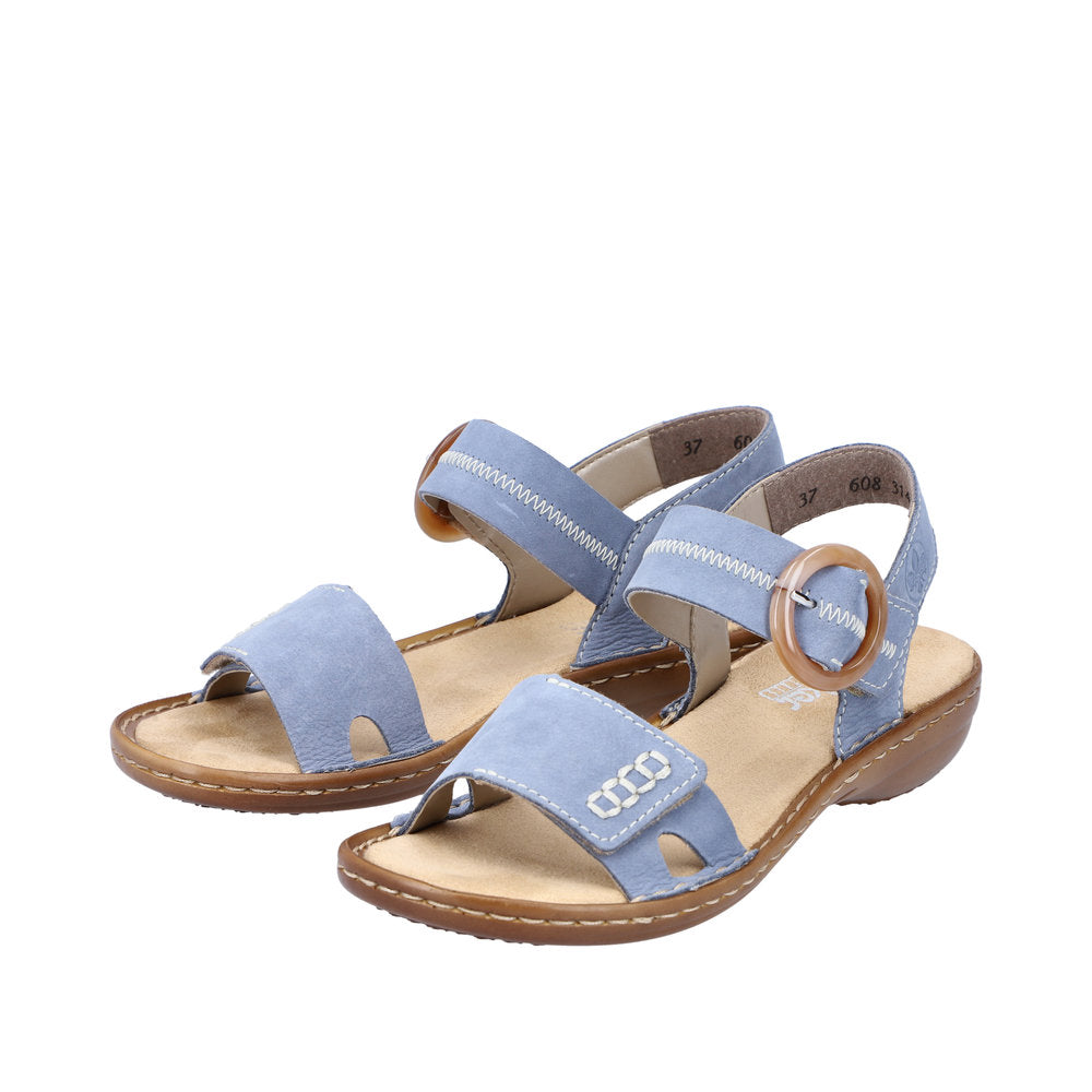 Rieker 608Z3-14 Ladies Jeans Blue Leather Touch Fastening Sandals-elevate your sole