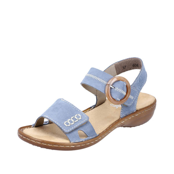 Rieker 608Z3-14 Ladies Jeans Blue Leather Touch Fastening Sandals-elevate your sole