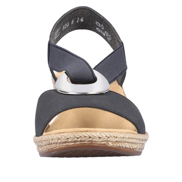 Rieker 624H6-14 Ladies Navy Blue Synthetic Pull On Sandals-elevate your sole