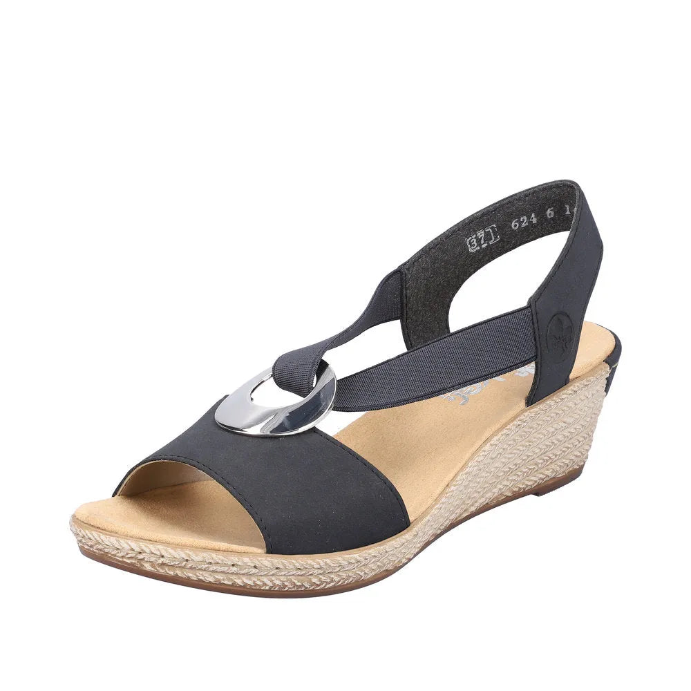 Rieker 624H6-14 Ladies Navy Blue Synthetic Pull On Sandals-elevate your sole