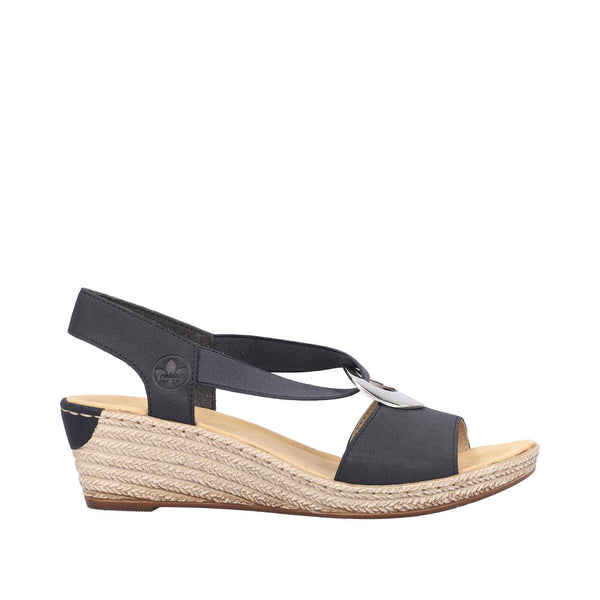 Rieker 624H6-14 Ladies Navy Blue Synthetic Pull On Sandals-elevate your sole