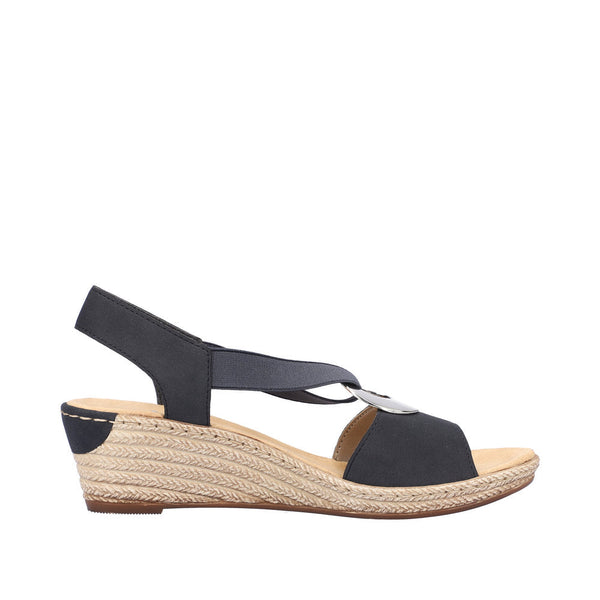 Rieker 624H6-14 Ladies Navy Blue Synthetic Pull On Sandals-elevate your sole