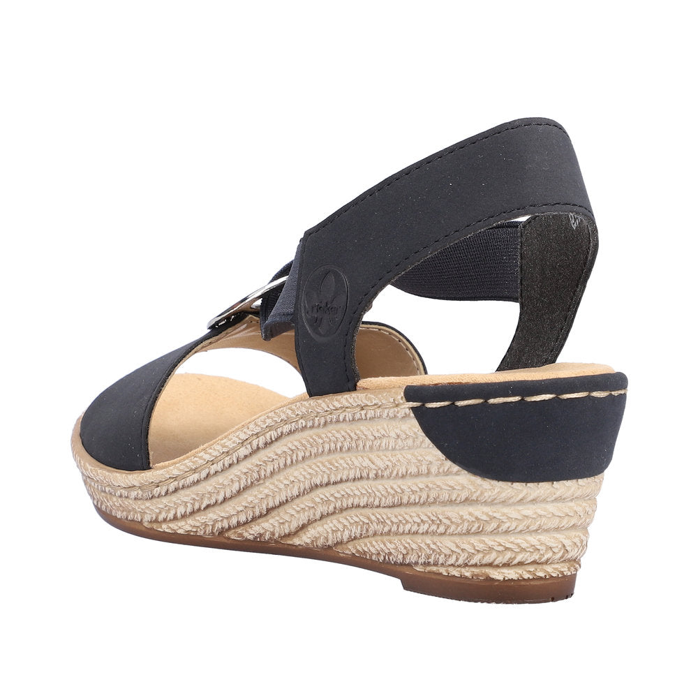 Rieker 624H6-14 Ladies Navy Blue Synthetic Pull On Sandals-elevate your sole
