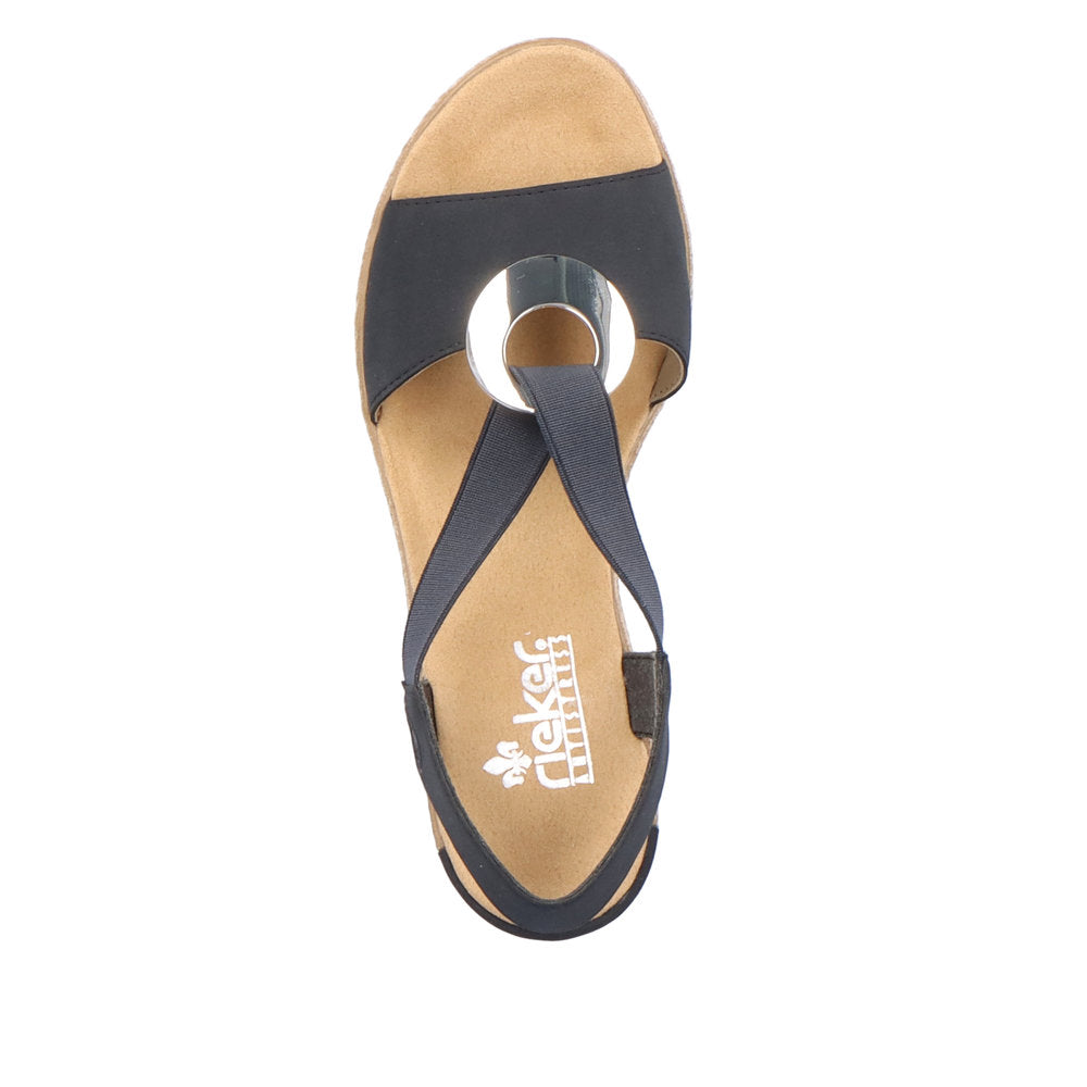Rieker 624H6-14 Ladies Navy Blue Synthetic Pull On Sandals-elevate your sole