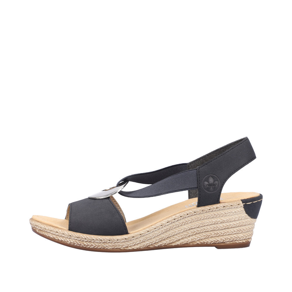 Rieker 624H6-14 Ladies Navy Blue Synthetic Pull On Sandals-elevate your sole