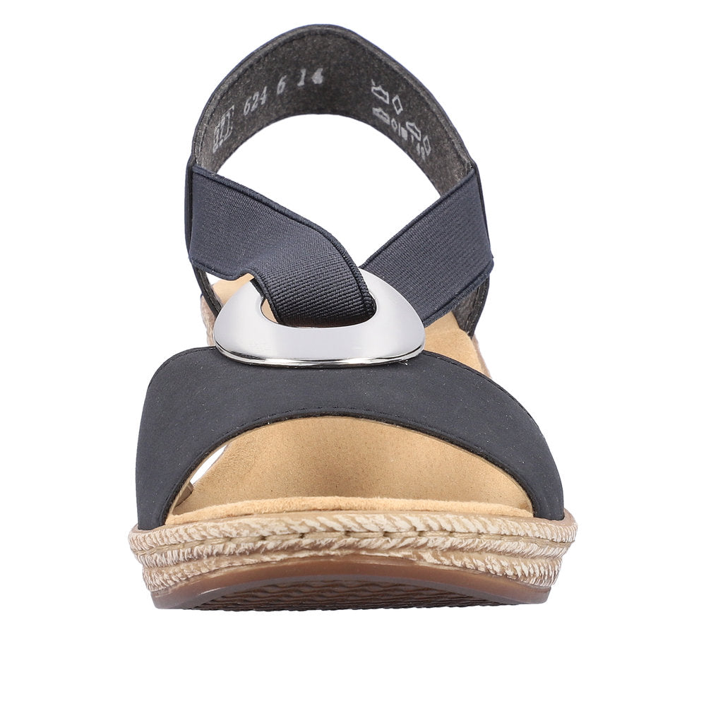 Rieker 624H6-14 Ladies Navy Blue Synthetic Pull On Sandals-elevate your sole