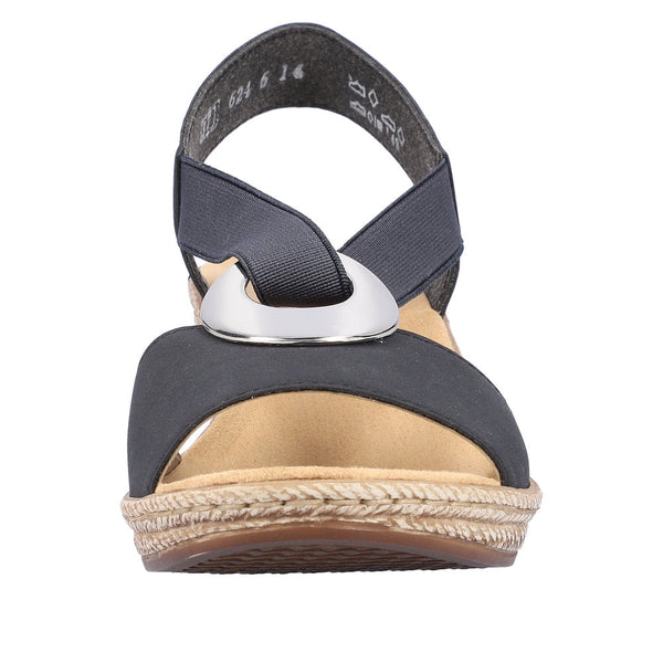 Rieker 624H6-14 Ladies Navy Blue Synthetic Pull On Sandals-elevate your sole