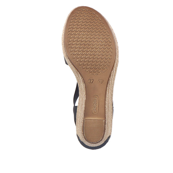 Rieker 624H6-14 Ladies Navy Blue Synthetic Pull On Sandals-elevate your sole