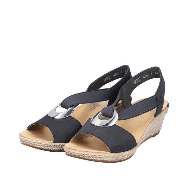 Rieker 624H6-14 Ladies Navy Blue Synthetic Pull On Sandals-elevate your sole