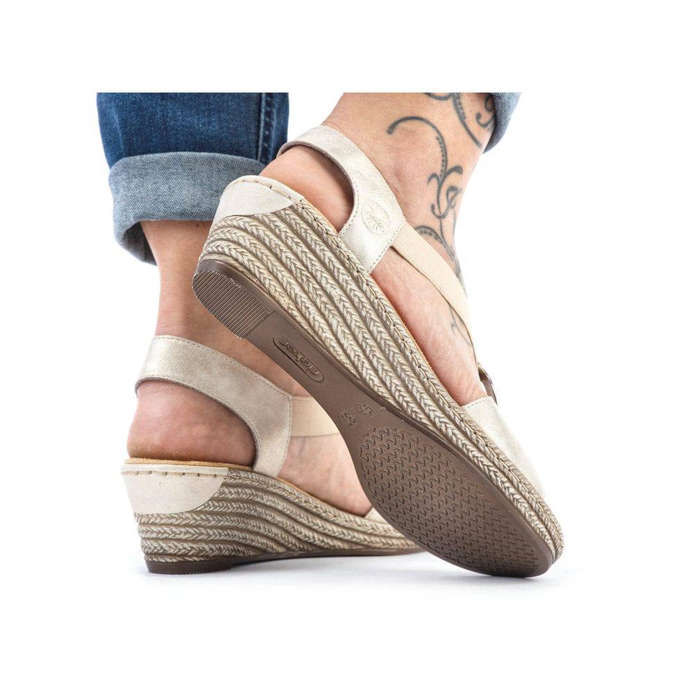 Rieker 624H6-60 Ladies Gold Pull On Sandals-elevate your sole