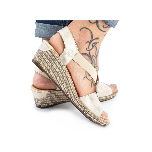 Rieker 624H6-60 Ladies Gold Pull On Sandals-elevate your sole