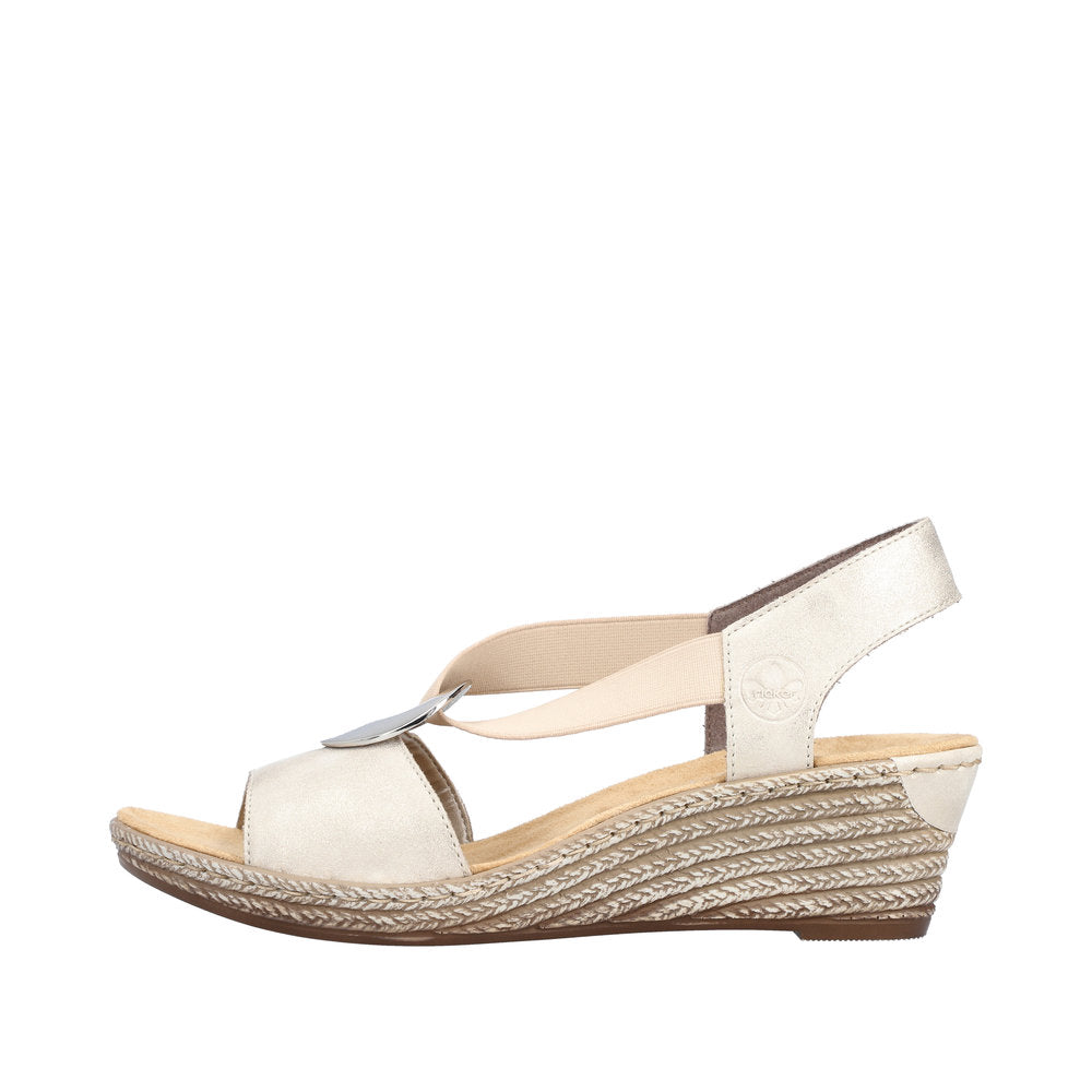 Rieker 624H6-60 Ladies Gold Pull On Sandals-elevate your sole