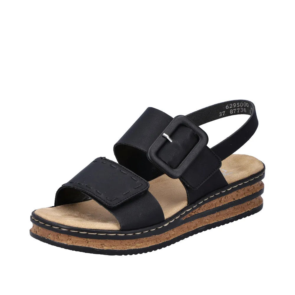 Rieker 62950-00 Ladies Black Touch Fastening Sandals-elevate your sole