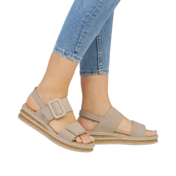 Rieker 62950-62 Ladies Taupe Touch Fastening Sandals-elevate your sole