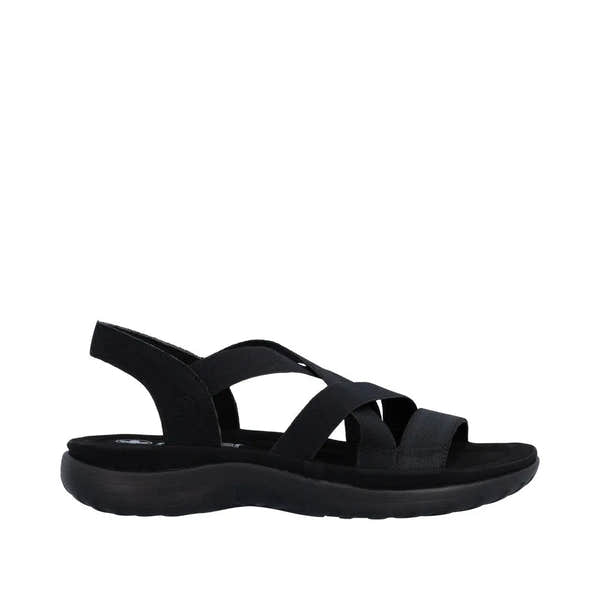 Rieker 64857-00 Women's Black Elasticated Sandals, sporty open-toe design with adjustable straps and cushioned sole.